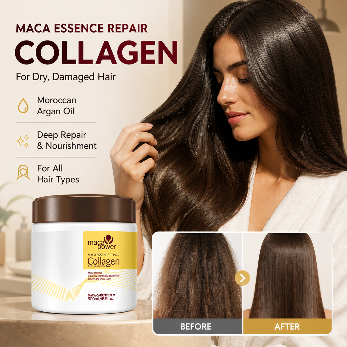 🔥BUY MORE SAVE MORE!🔥Collagen Hair Treatment Deep Repair Conditioning Argan Oil Collagen Hair Mask Essence for Dry Damaged Hair All Hair Types