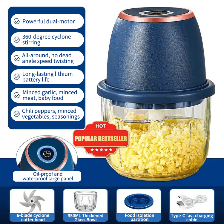 🧄 50% RABATT! ⚡ Trådlös Mini Elektrisk Vitlökshackare – Kraftfull & Effektiv, Lätt att Rengöra & Perfekt för Köket 🔪