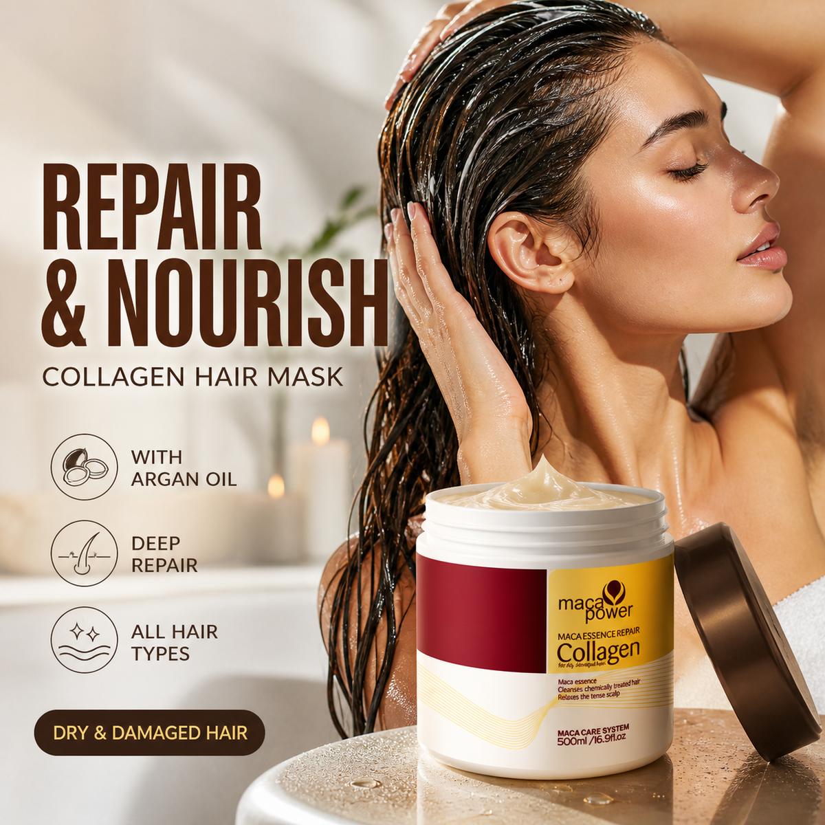 🔥BUY MORE SAVE MORE!🔥Collagen Hair Treatment Deep Repair Conditioning Argan Oil Collagen Hair Mask Essence for Dry Damaged Hair All Hair Types