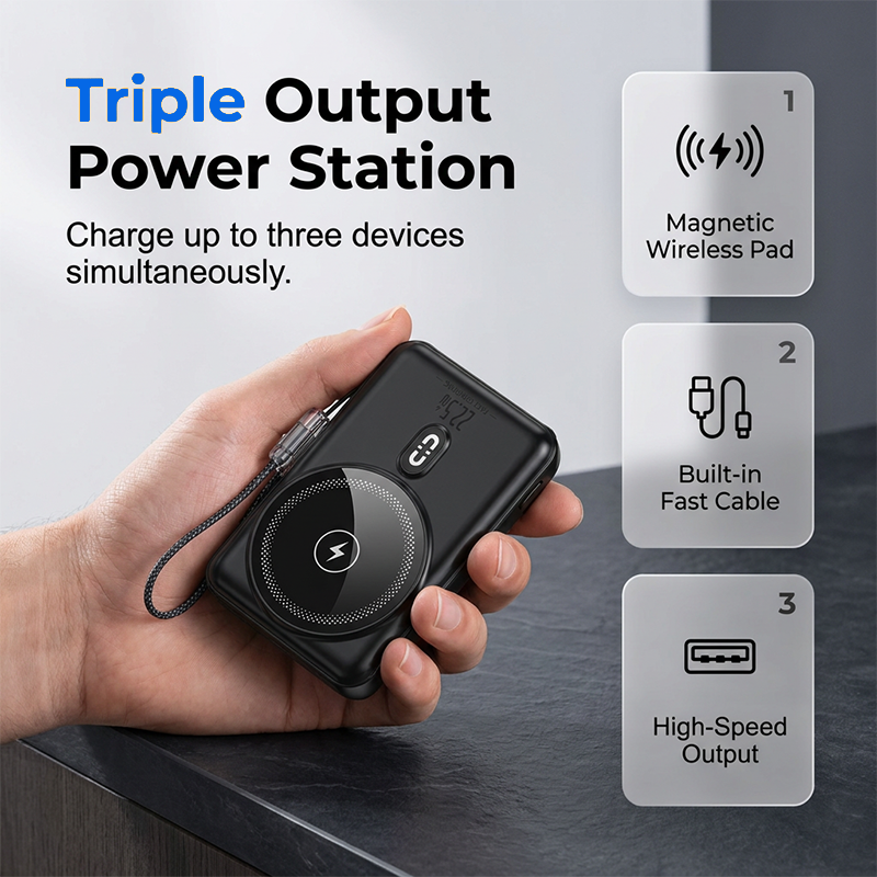 🔋 3-i-1 magnetisk powerbank – Inbyggd kabel  ⏳