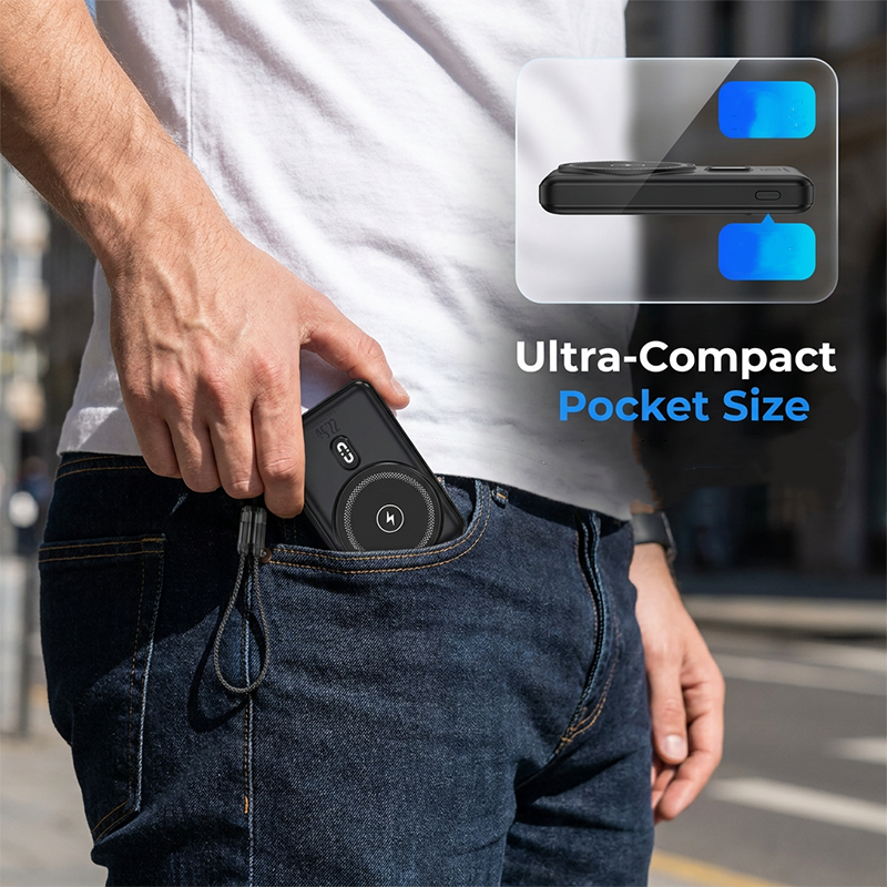 🔋 3-i-1 magnetisk powerbank – Inbyggd kabel  ⏳