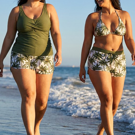 👙 50% RABATT NU! 🌊 Dam 3-delad Baddräkt Tankini Set med Shorts – Korsrygg & Magkontroll – Perfekt för Strand & Pool – Livfulla Tropiska Mönster ☀️