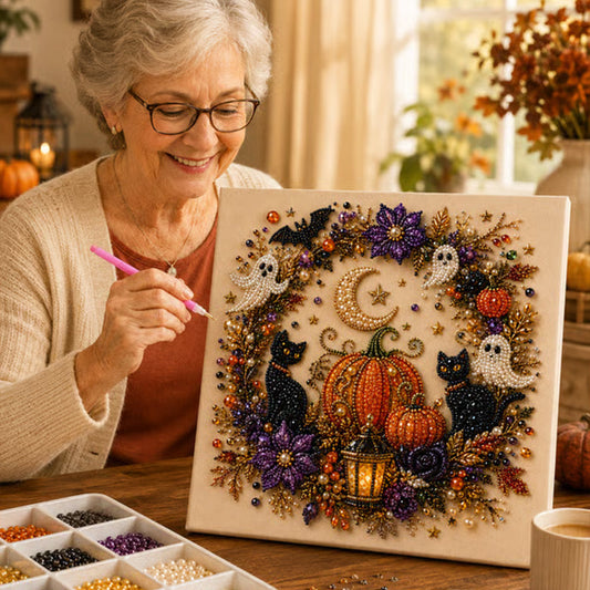 🎃 50% RABATT NU! Halloween DIY‑kit med spökmotiv och pärlor – komplett set med canvas, pärlor & lim – skapa en magisk höstdekoration 👻✨