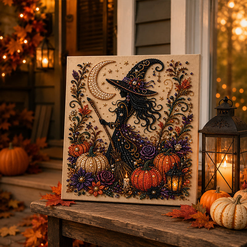🎃 50% RABATT NU! Halloween DIY‑kit med spökmotiv och pärlor – komplett set med canvas, pärlor & lim – skapa en magisk höstdekoration 👻✨