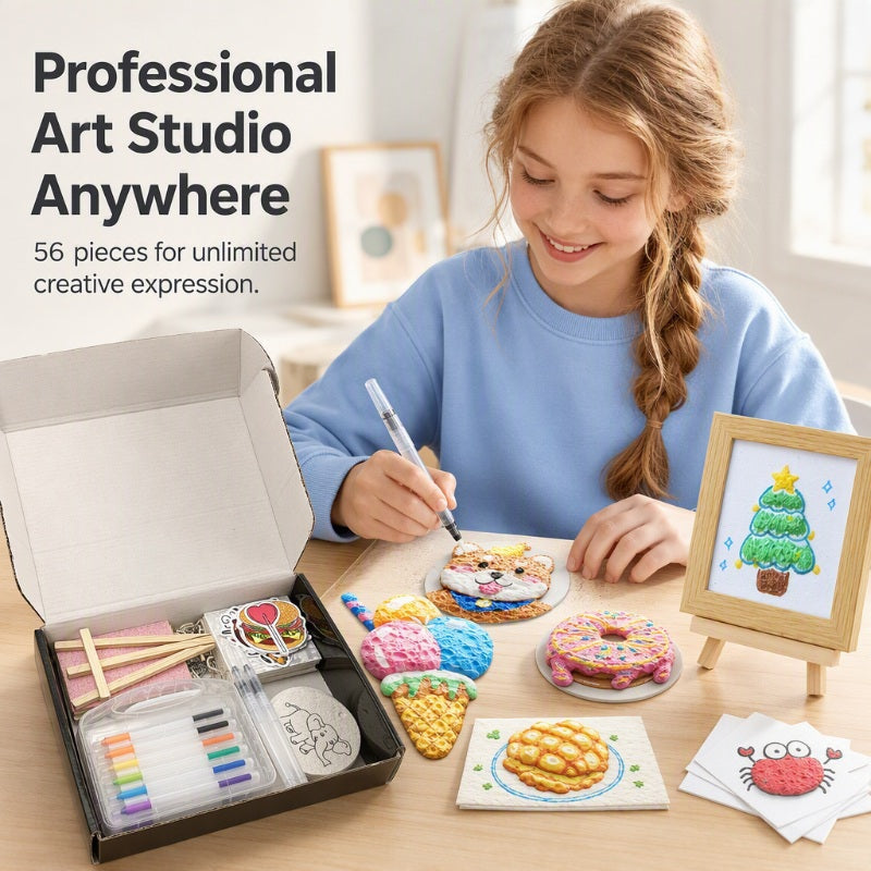 🔥🎁Nyhet 50 % RABATT🔥🎨 KREATIV DEAL – Måla, forma och skapa var som helst med allt samlat i en bärbar väska – Portabelt konstkit med texturerad skumeffekt